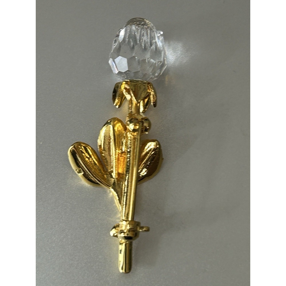 vintage 1960's signed Swarovski crystal gold tone tulip flower pin - Picture 2 of 4